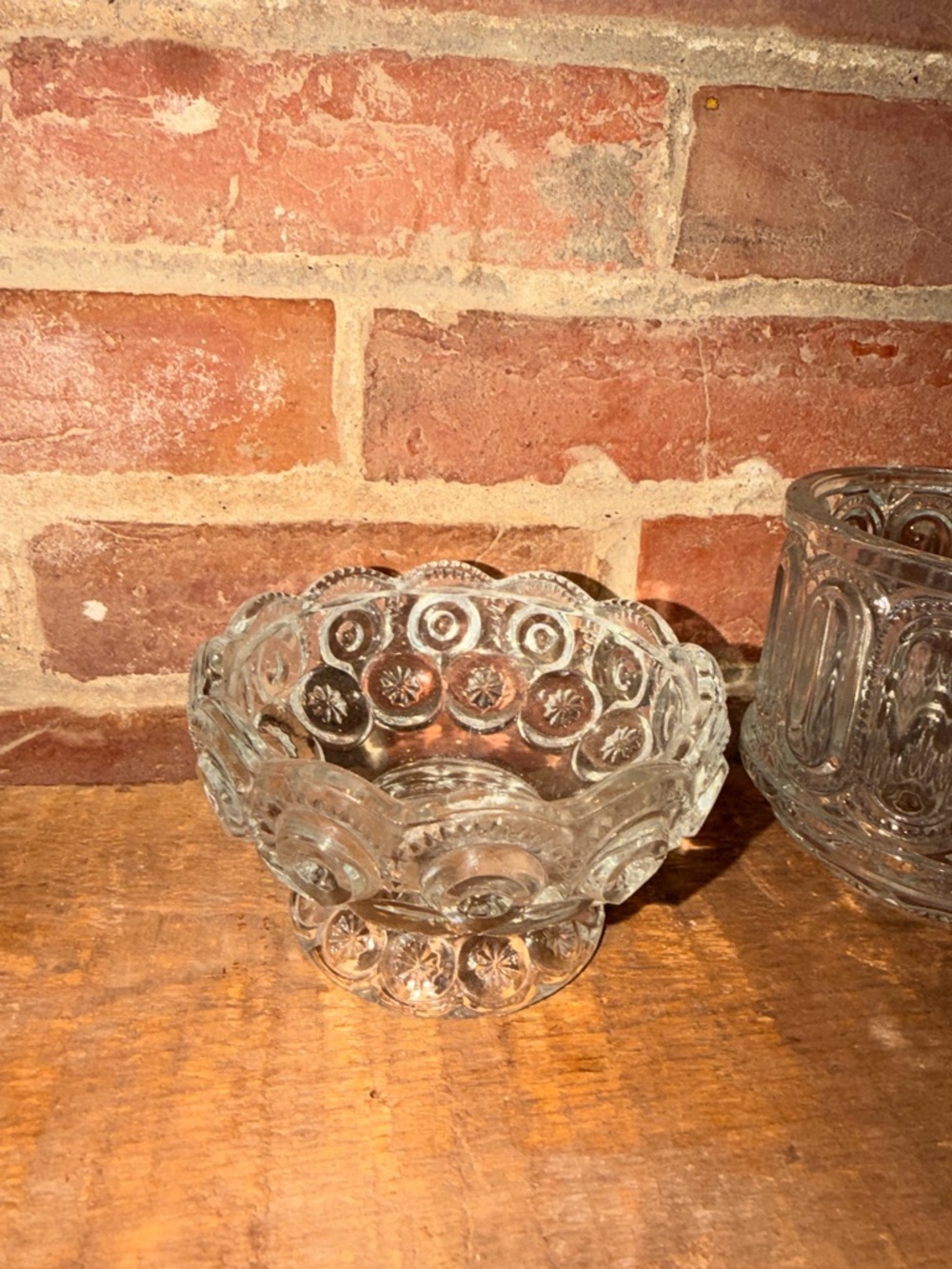 1880s Two Piece Fairy Lamp Clear Pressed Glass Dish & Compote Set MCM - Picture 2 of 11